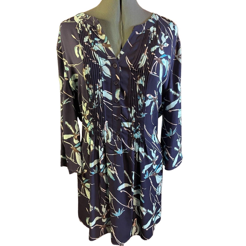 Prescott New York Sz 1X Blue Floral Tie-back Tunic